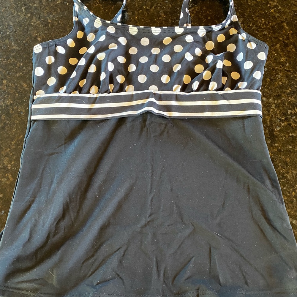 Land’s End underwire black polka dot tankini top